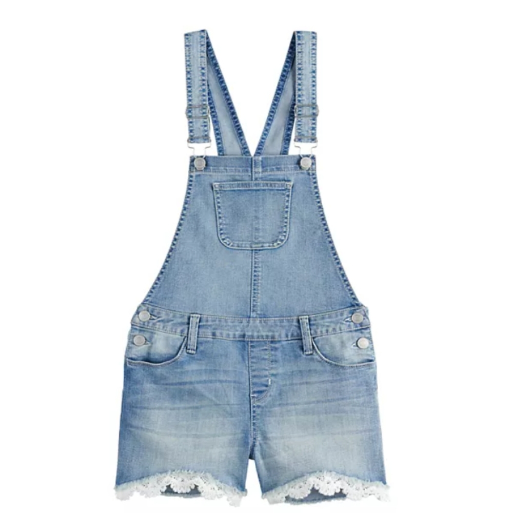 Girl’s SO jeans shorts Denim Lace-Trim Overalls